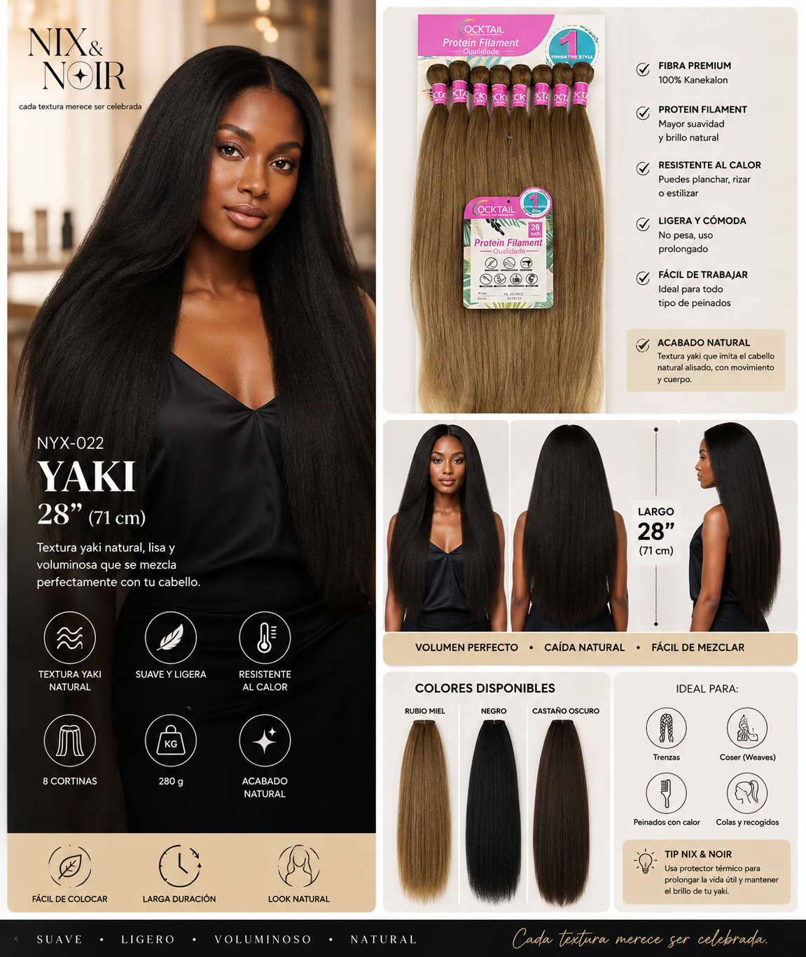 Extensiones de Bioproteína Yaki 28" | 8 Cortinas | 280 g