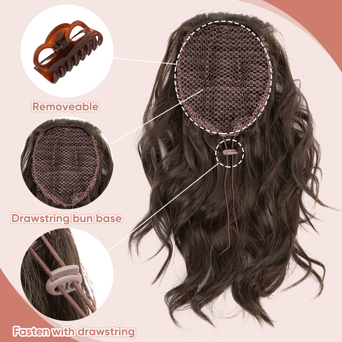 Coleta Ondulada 26" | Pinza | Rubio con Mechas Carmelitas