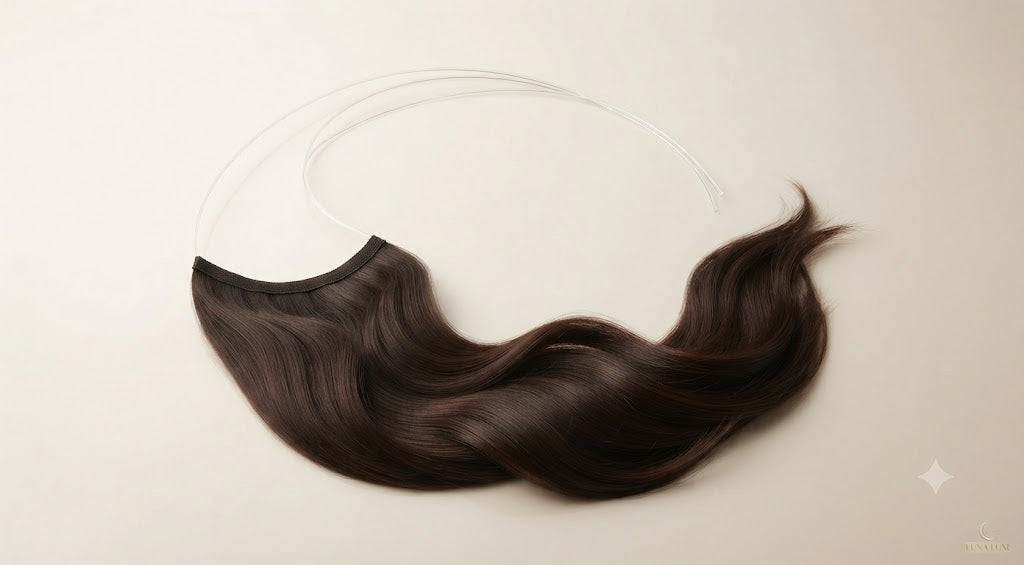 Extensión de Cabello Halo Ondulada 16" | Hilo Invisible | Fibra Sintética Resistente al Calor