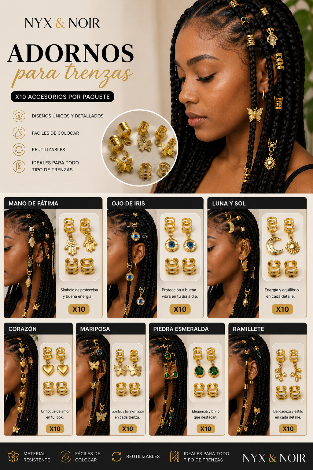 Adornos para Trenzas x10 | Accesorios Decorativos para Cabello