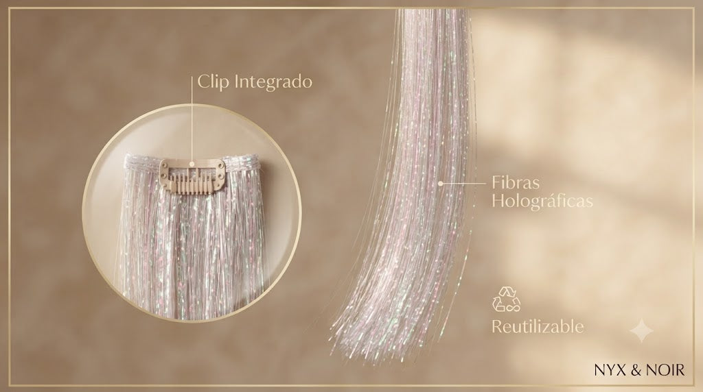 Hair Tinsel Premium con Clip 18"