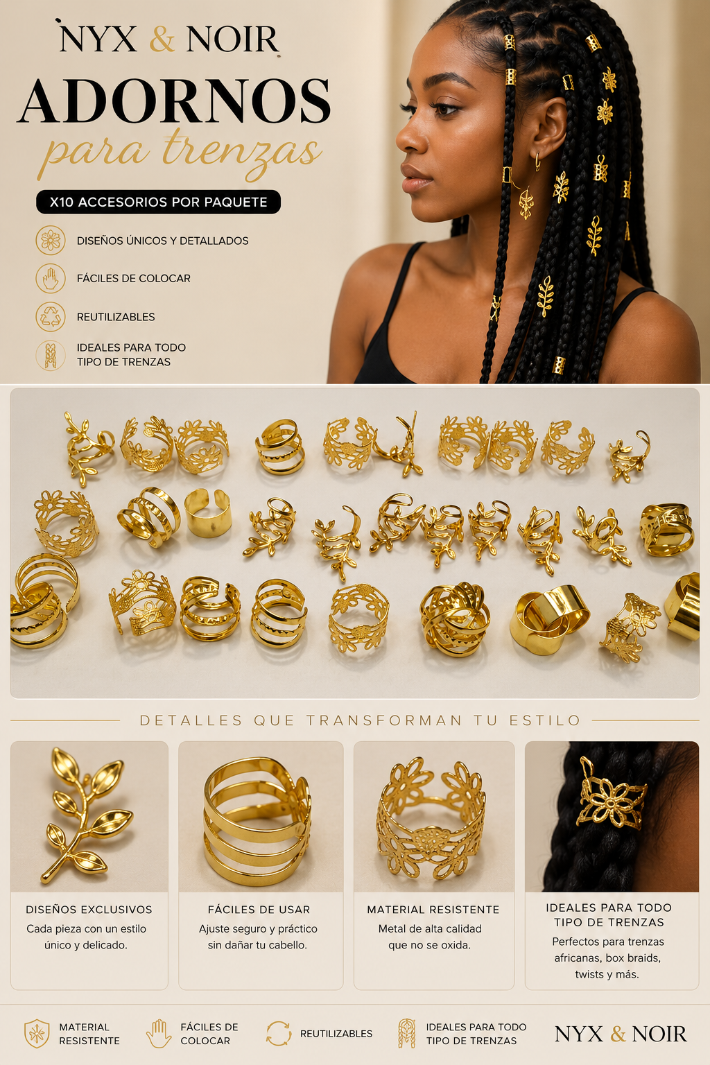 Adornos para Trenzas x10 | Accesorios Decorativos para Cabello