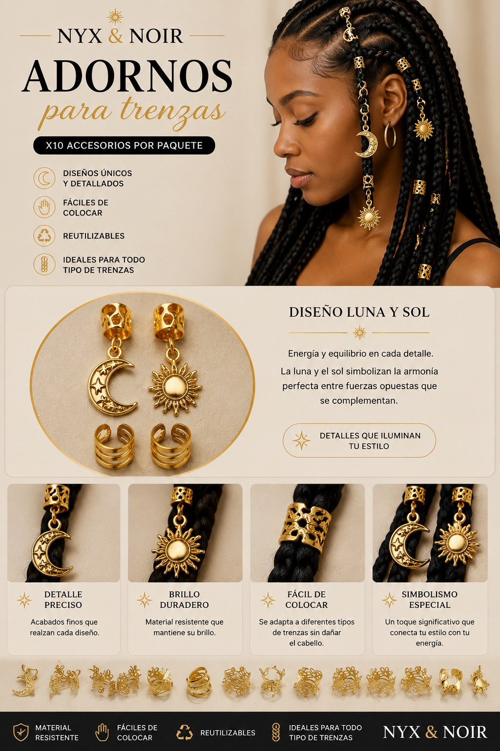 Adornos para Trenzas x10 | Accesorios Decorativos para Cabello