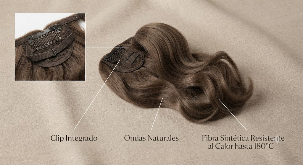 Coleta Ondulada 26" | Pinza | Rubio con Mechas Carmelitas