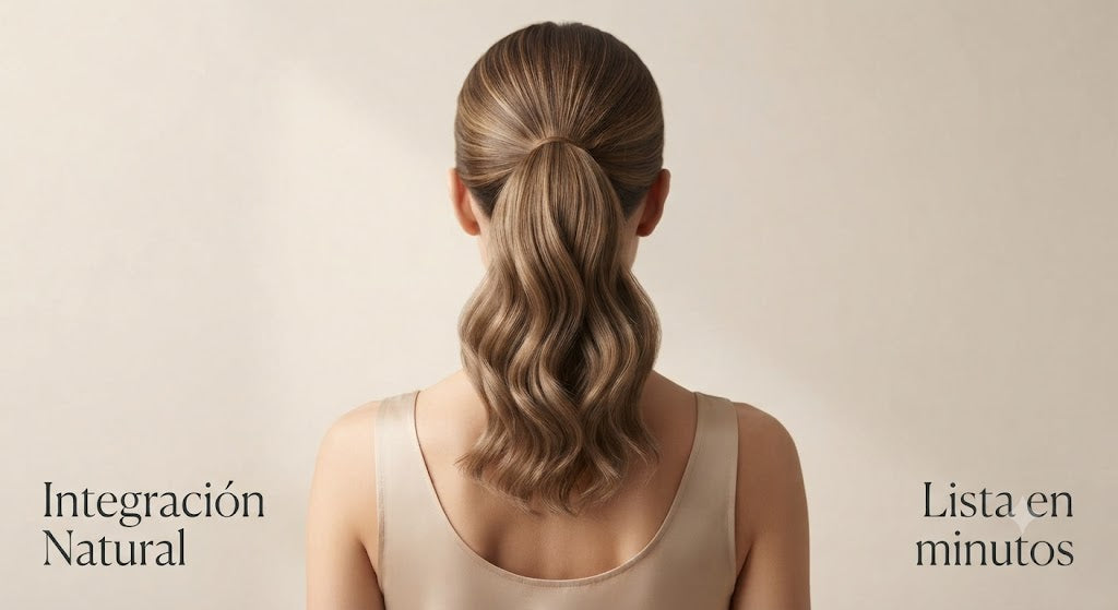 Coleta Ondulada 26" | Pinza | Rubio con Mechas Carmelitas