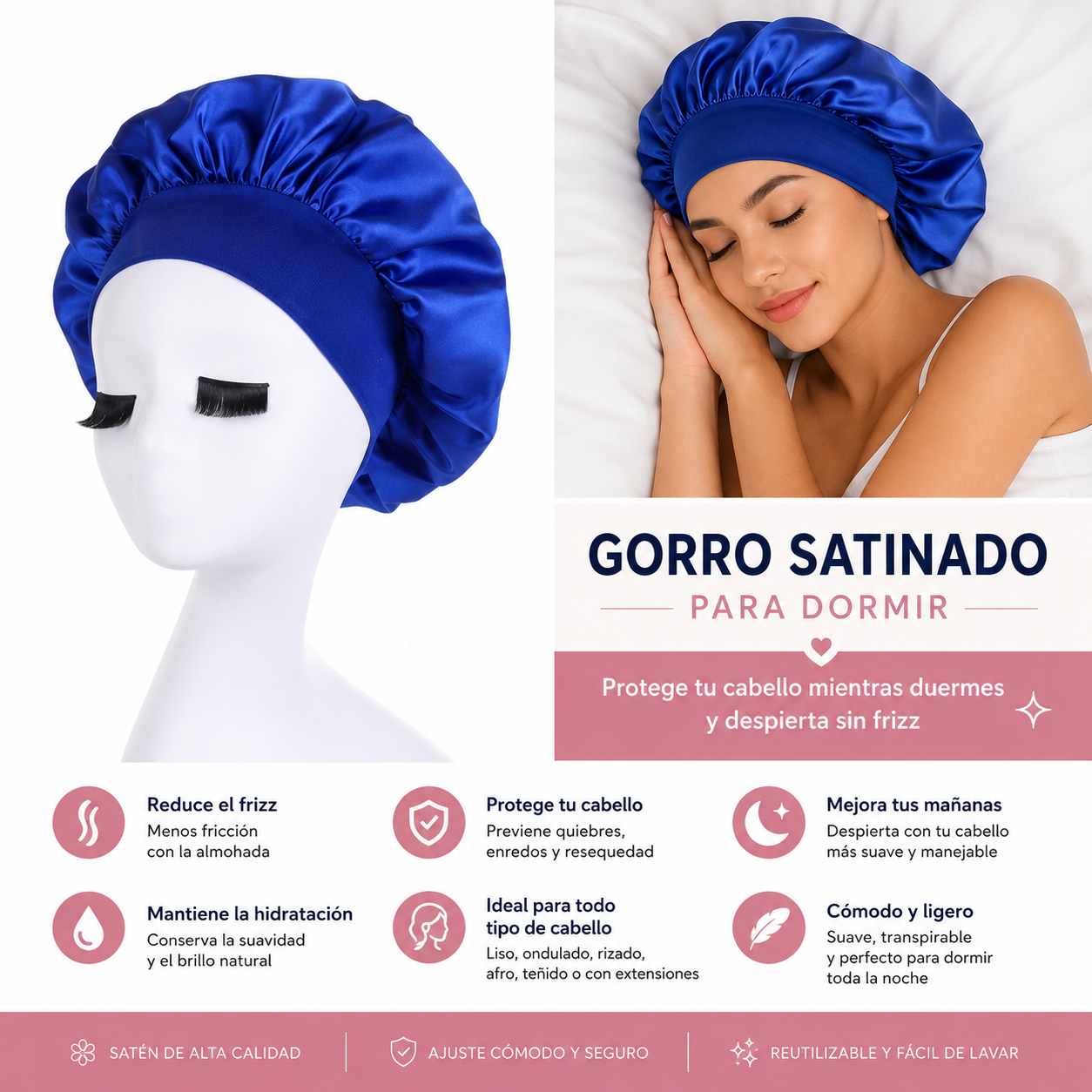 Gorro Satinado para Dormir Antifrizz