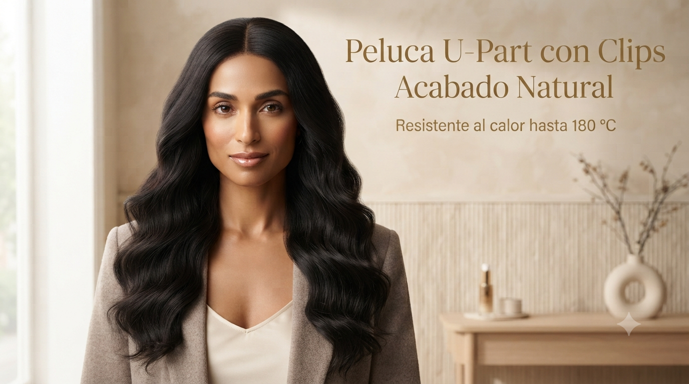 Media Peluca U-Part Rizada 22" | Clips | Fibra Sintética - Nyx & Noir