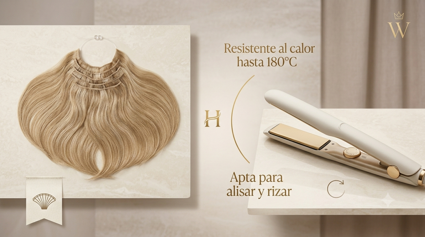 Extensión de Cabello Halo Ondulada 16" | Hilo Invisible | Fibra Sintética Resistente al Calor