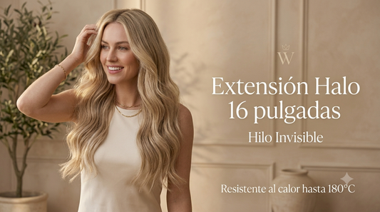 Extensión de Cabello Halo Ondulada 16" | Hilo Invisible | Fibra Sintética Resistente al Calor