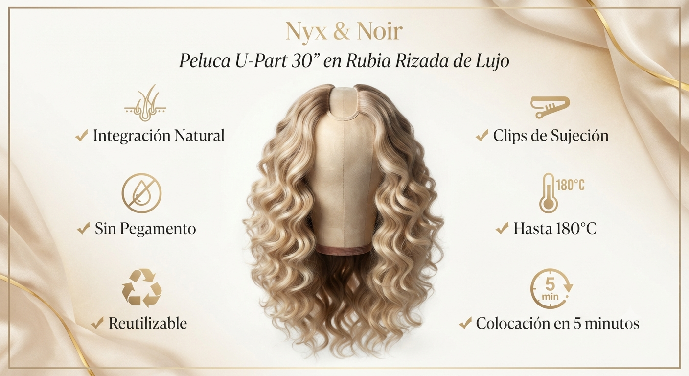 Media Peluca U-Part Afro Rizada 24" | Clips | Fibra Sintética - Nyx & Noir