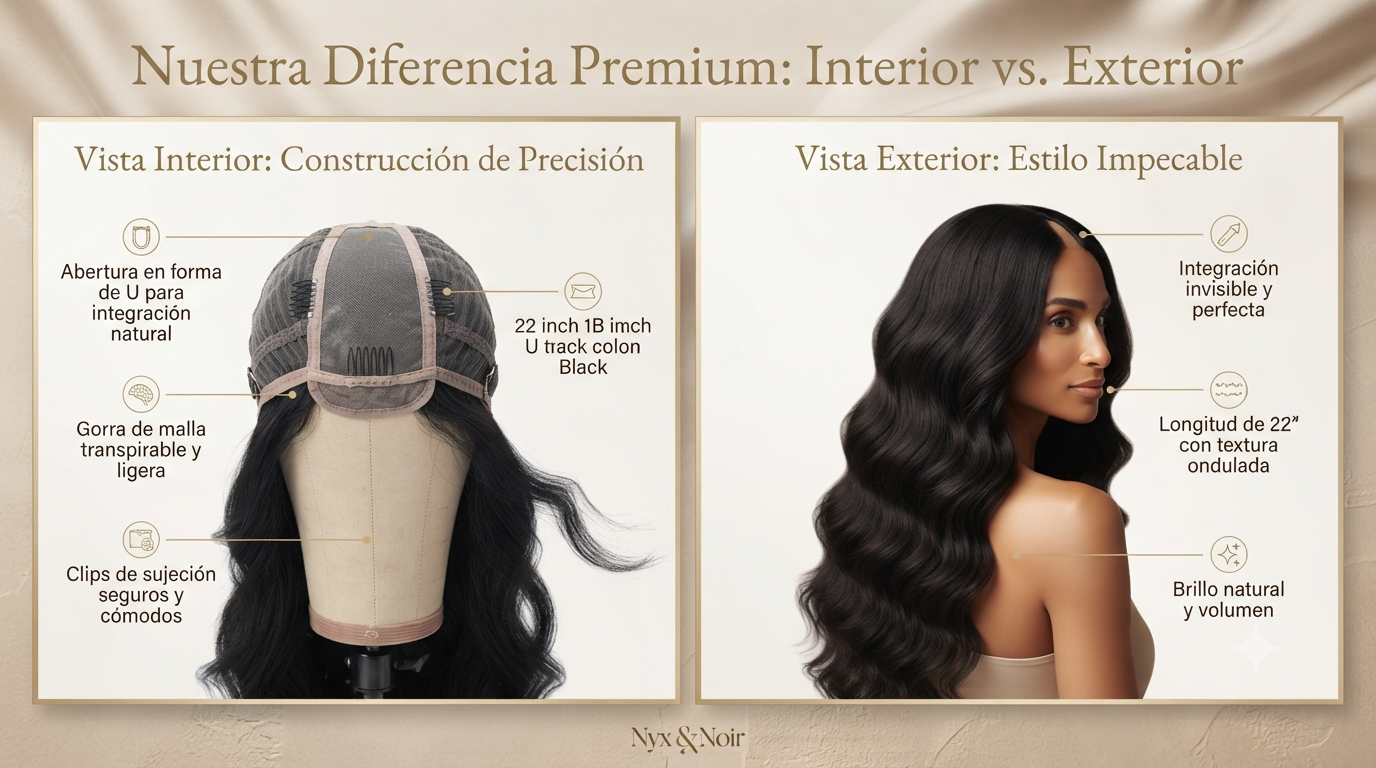 Media Peluca U-Part Rizada 22" | Clips | Fibra Sintética - Nyx & Noir