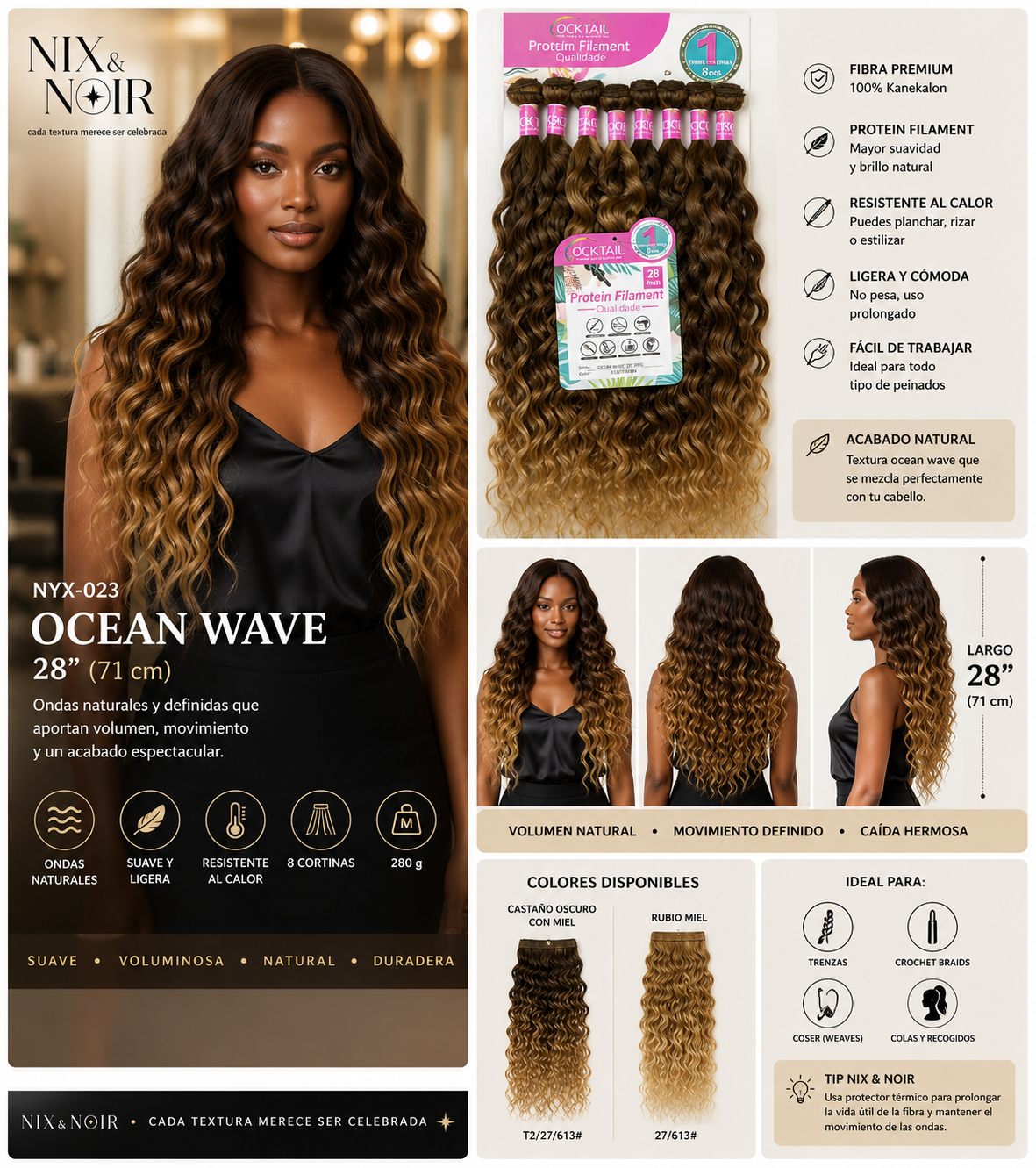 Extensiones de Bioproteína Ocean Wave 28" | 8 Cortinas | 280 g