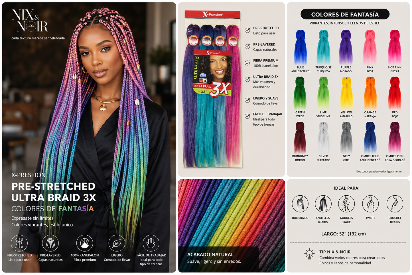 Cabello para Trenzas Pre-Stretched 26" | Fibra Kanekalon