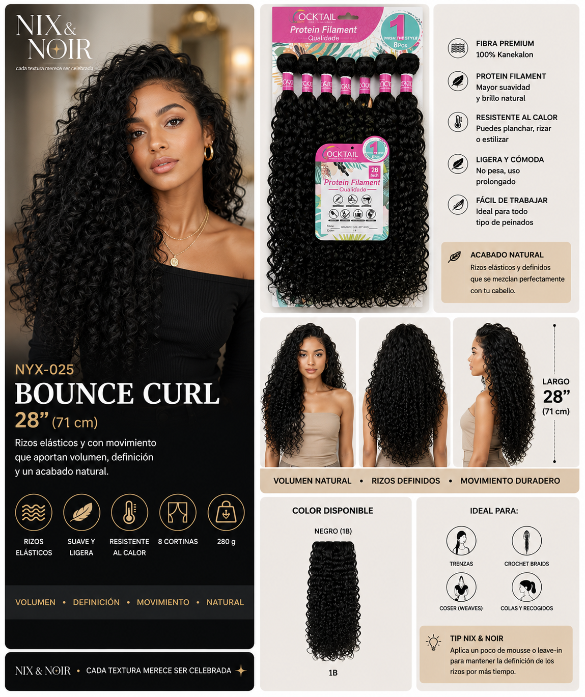 Extensiones de Bioproteína Bounce Curl 28" | 8 Cortinas | 280 g
