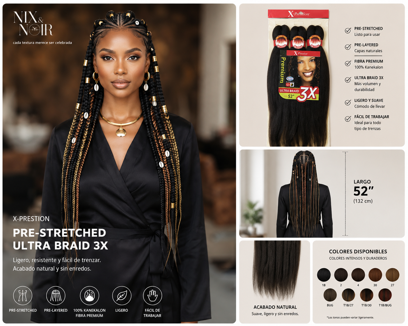 Cabello para Trenzas Pre-Stretched 26" | Fibra Kanekalon