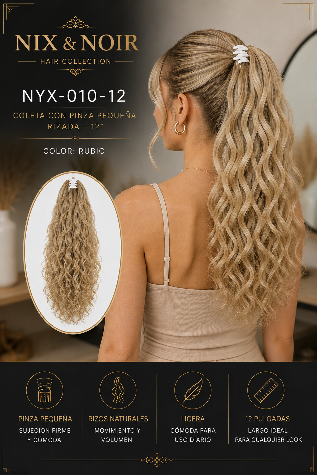 Coleta Ondulada 12" | Pinza Pequeña | Fibra Sintética